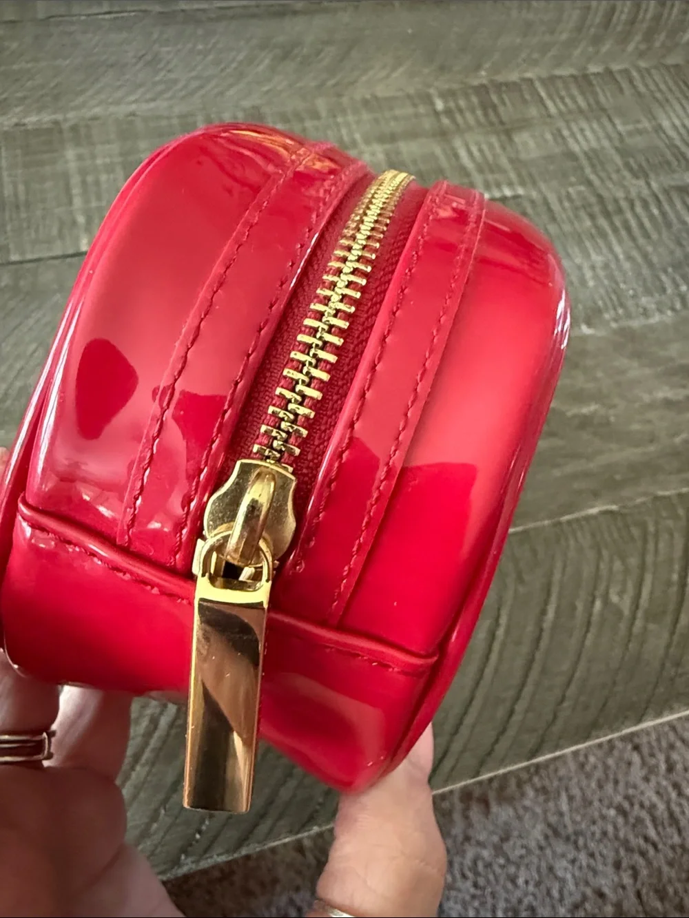 Tory Burch Glossy Red Patent Logo Cosmetic Pouch